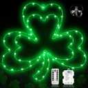 St. Patrick's Day Window Lights, 13" 8 Modes LED Double Shamrock Window Lights, Timed Battery Powered with Remote, Lighted Irish Green Clover Iron Silhouette for Window Home Wall Decoration