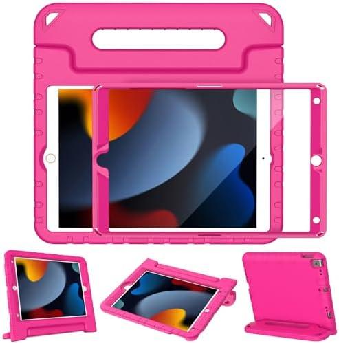 LTROP Kids Case for iPad 9th/ 8th/ 7th Generation (2021/2020/ 2019), iPad 10.2 Case with Built-in Screen Protector, Shockproof Handle Stand for iPad 9 8 7 Generation 10.2 Inch - Hot Pink