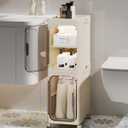 2-Tier Slim Bathroom Storage Cabinet, Narrow Storage Cabinet with Wheels, Adjustable Shelves, Magnetic Doors, Water-Proof, Anti-Tip Skinny Organizer Cabinet for Small Space, Cream White