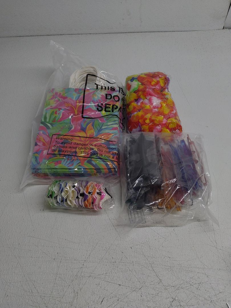 Soulchen 72 Pcs Hawaiian Luau Leis Party Decorations Supplies Set Hawaiian Gift Bags, Tropical Flower Leis, Luau Party Glasses, Flowers Hair Clip Bulk Summer Pool Beach Birthday Decor Favors
