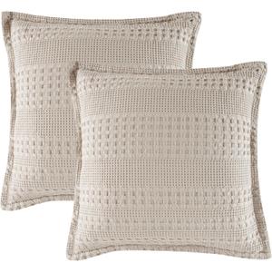 PHF 100% Cotton Ruffle Waffle Weave Euro Sham Covers, 2 Pack 26" x 26" Bed Pillow Covers for Elegant Home Decor, No Filling, Luxury Aesthetic Euro Pillow Cases for Bed, Oatmeal