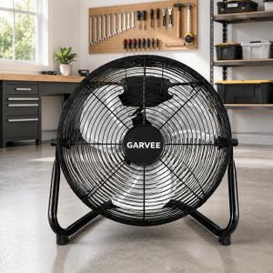 GARVEETECH 12'' High Velocity Floor Fan, 2000 CFM High Velocity, 3 Speeds, Metal Shop Fan with 360° Tilt Adjustable and Carry Handle, Industrial Cooling for for Garage, Workshop, Office, Home, Large