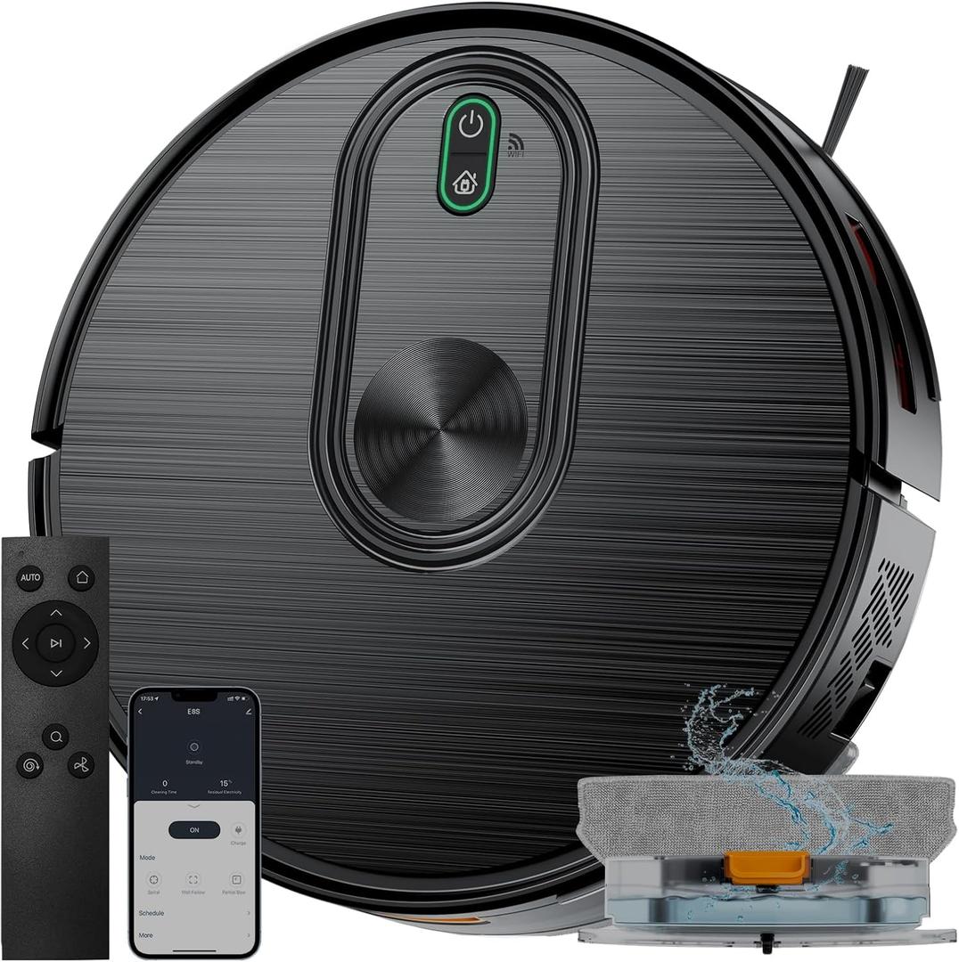 Robot Vacuum and Mop Combo, 6500Pa Strong Suction, 2 in 1 Robotic Vacuum with Gyro Inertial Navigation, 200 Min Runtime, App/Wi-Fi/Voice Control, Slim, for Pet Hair, Hard Floor, Carpet