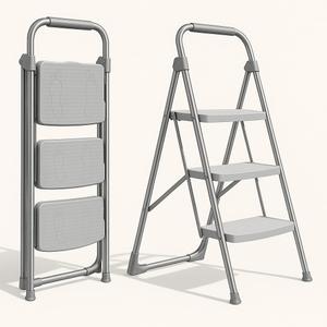 3 Step Ladder Folding Step Stool with Anti-Slip Wide Pedals & Handgrip  Portable Lightweight Steel Step Ladder for Home, Kitchen, Office & Garage  500lbs Capacity