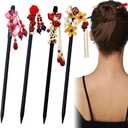 4 PACK Chinese Hair Chopsticks for Women, Wooden Hair Accessories, Japanese Hair Stick, Retro Tassel Retro Handmade Hairpins Flower Tassel Hair Chopsticks for Long Hair