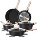 SODAY 12 Pcs Pots and Pans Set Non Stick, Cookware Sets Black Granite Induction Cookware, Non-toxic Healthy Nonstick Kitchen Cooking Set with Frying Pans Set, Saucepans (PFAS/ PFOA/ PFOS Free), 12 Pieces
