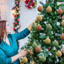 15 Velvet Christmas Ornaments - 3.15 Inch Flocked Balls, Shatterproof Xmas Bulbs - Brown, Green, Beige