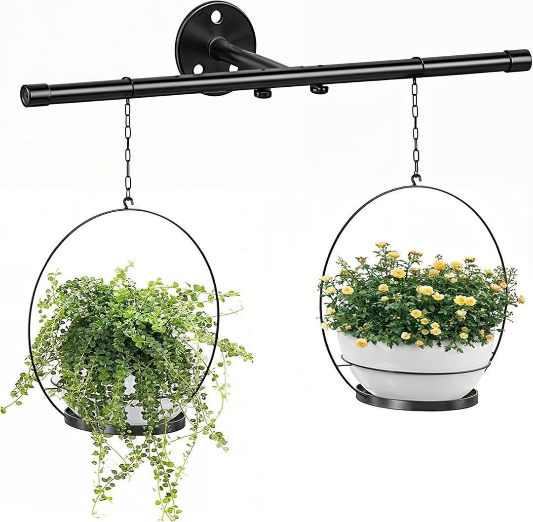 Hanging Planters for Indoor Plants - Plant Hanger Indoor Rod with 2 Diamine Plastic Pots, Ceiling or Wall Planters, Hanging Flower Pots - Plants NOT Included