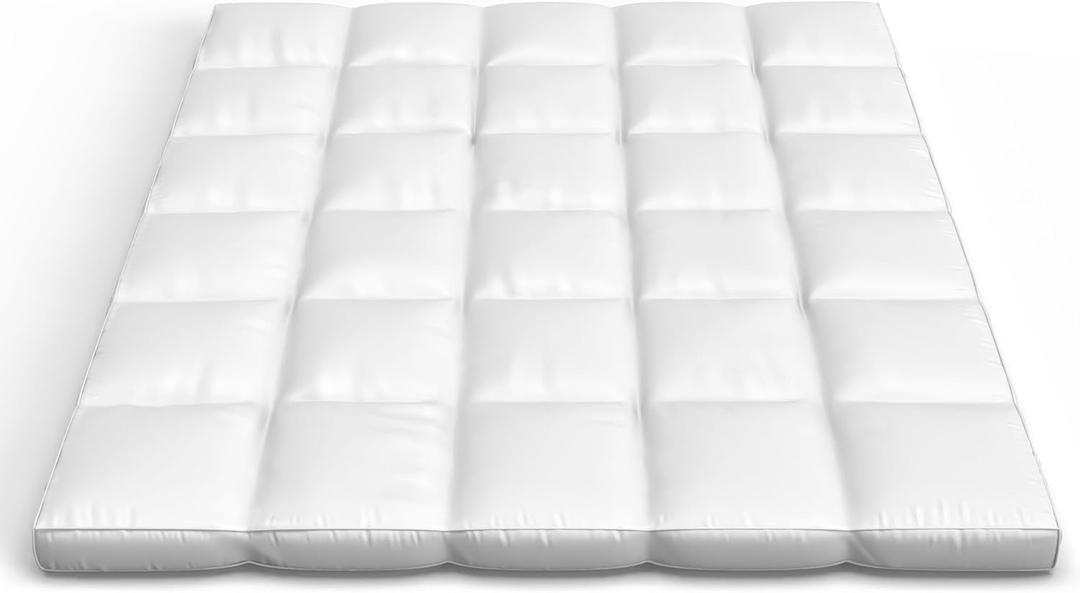 Lavish Home Down Mattress Topper - Queen 4-Inch Duck and Goose Feather Bed with Cotton Mattress Topper Cover - Plush Pillow Top for Cushion and Support (White)
