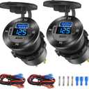 2 Pack 12V USB Outlet 3 Port Car Charger Socket, 78W Dual PD USB C 30W and Quick Charge3.0 Port Aluminum Charger Waterproof with Voltmeter and Button Switch for Boat Marine Motorcycle RV Truck, etc (Only one pack)