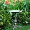 Newtay 27.25 Ornate Metal Pedestal Style Birdbath with Cast Iron Vintage Birds Baths for Outdoors on Rim Full Base Standing Bird Bath Tray for Garden Yard Decoration, Green, Not Easy to Rust