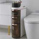 3 Tiers Bathroom Floor Cabinet with Wheels, Mobile Storage Cabinet with Large Capacity Floor Standing Narrow Storage Cabinet with Drawers for Bathroom