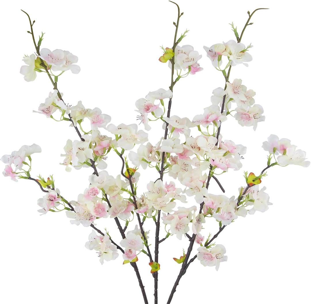 3 Pcs Artificial Cherry Blossom Flowers Pink Faux Cherry Blossom Branches Bulk Spring Arrangement Silk Cherry Flowers Stems for Outdoor Indoor Wedding Table Vase Decor