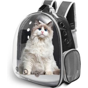 Vivicreate Large Cat Backpack Carrier for Travel and Hiking Transparent Pet Bubble Backpack for Cats up to 20lbs with Ventilation and Padded Straps Mochila para Gatos transportadora mascotas (Black)