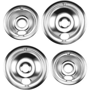 WB31T10010 WB31T10011 Electric Stove Drip Pans Chrome Fit for Kenmore Hotpoint GE Electric Surface Burner by Cenipar-Includes 8 inch(2 Pack) and 6 Inch(2 Pack) Drip Pans