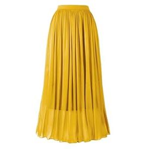 THHGPO Women's Metallic Shiny Maxi Skirts Lightweight Silky Flowy Skirt for Summer Beach Holiday Mustard Yellow XXXL