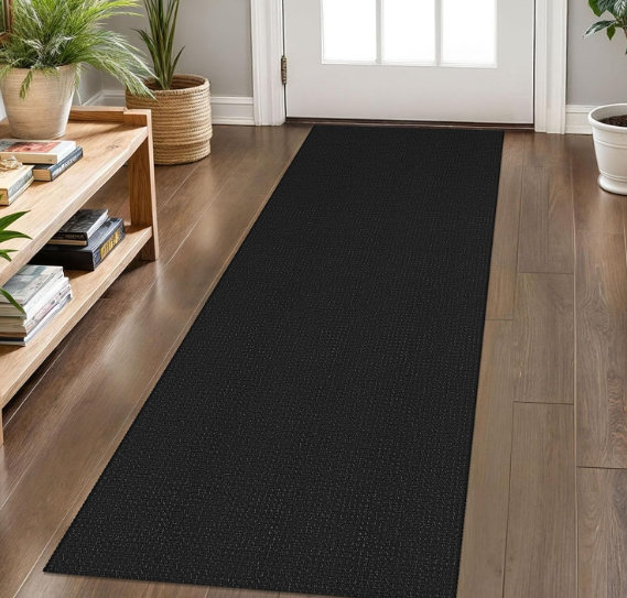 KOZYFLY Runners for Hallways 2x6 ft Washable Kitchen Runner Non Slip Rubber Backed Hall Runners Cotton Entryway Runner Rugs Floor Carpet for Indoor Backdoor Bedroom Kitchen, Black/Dark Grey