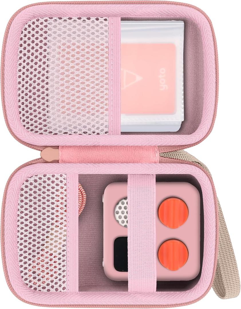 Storage Case Compatible with Yoto Mini (2024 Edition) Kids Screen-Free Bluetooth Audio Player,Transparent Card Bag can hold up to 36 cards(Pink Case,Beige Zipper)