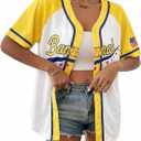 Baseball Jersey Women Game Day Shirt Baseball Player Graphic T-Shirt | Baseball Shirt Striped Baseball Mom Shirts V Neck Button up Short Sleeve Team Tops Fans Gifts Quick-Dry Graphic Tee (White, M)