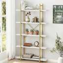 5 Tiers Bookshelf Organizer White Faux Marble Shelf,Modern Open Display Storage Bookcase, and Metal Bookshelf Standing Storage Shelf Tall Shelving Units for Home Office Study