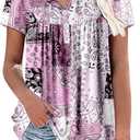 WRRH Womens Summer Short Sleeve Blouse Plus Size Ladies Shirts Floral Loose Flowy Tops for Leggings  (2X-Large, A 00-1pink19)