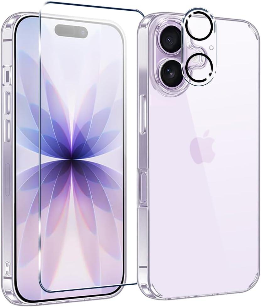 Compatible with iPhone 17 Phone Case with Screen Protector & Camera Len Protector, [Not Yellowing] [Military-Grade Drop Protection] Protective Cover Case for iPhone 17 - Crystal Clear