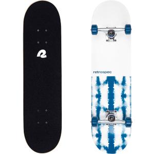 Retrospec Alameda Skateboard Complete | Canadian Maple Wood Deck w/ 5.5 Inch Aluminum Alloy Trucks for Commuting, Cruising, Carving & Downhill Riding (8", Azul Mist)