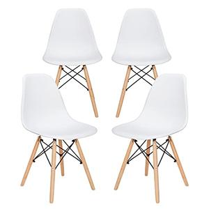 SUPER DEAL Modern Dining Chairs Set of 4 Plastic DSW Shell Lounge Chair Mid Century Side Chairs with Solid Wood Legs for Living Room, Kitchen, Dinning Room, Bedroom, Black