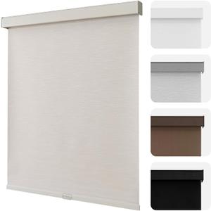Joydeco 100% Blackout Roller Shades Cordless Blinds for Windows, Free-Stop Shades, UV Protection, Natural Woven Blinds for Home and Office, Light-Proof Aluminum Cover (35" W x 75" H, Beige)