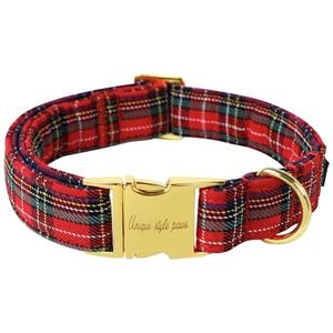 Unique style paws Dog Collar Scottish Plaid Black Red Metal Buckle Durable Puppy Collar Christmas for Medium Boys Girls Dogs