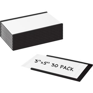 Realth C Channel Magnetic Label Holders 30 Pack 3'' x 5'' with Paper Inserts and Clear Plastic Protectors, Magnetic Data Card Holders File Cabinet Labels for Metal Racks and Shelves