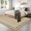 Scalloped Washable Rug 8x10 Area Rugs for Living Room, Solid Jute Rug for Bedroom Girls, Non Slip Scalloped Throw Rugs with Rubber Back, Soft Dorm Nursery 8x10 Carpet for Dining Room