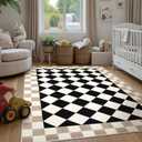 Morebes Checkered 5x7 Area Rug for Living Room, Washable Black Rug for Bedroom Geometric Kids Room Rug, Neutral Soft Low Pile Non-Slip Carpet for Nursery Playroom Home Decor