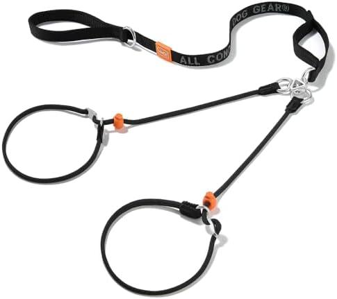Howgo Double Slip Leash Slip Lead with Two Handles| Dual Dog Slip Lead for 2 Dogs,360° Swivel No Tangle | Dog Training Collar | Double Clip Leash Coupler and Splitter (Black, 6FT)