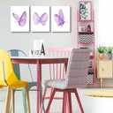 3Pcs Butterfly Canvas Wall Art Purple Butterfly Posters Pictures Minimalist Cute Animal Paintings Aesthetic Preppy Room Prints for Girls Bedroom Nursery Home Wall Decor Gift Framed