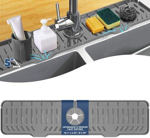 Kitchen Sink Faucet Splash Guard XXL Silicone Sink Faucet Drying Mat Faucet Handle Drip Catcher Tray, Dish Sponge Holder Kitchen Sink Accessories Protector Home Kitchen Organization Gadgets Organizer, Set of 4 Kitchen Sink Faucet Splash Guard XXL Silicone Sink Faucet Drying Mat Faucet Handle Drip Catcher Tray, Dish Sponge Holder Kitchen Sink Accessories Protector Home Kitchen Organization Gadgets Organizer, Set of 4