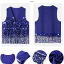 ZXZY Womens Sequin Fringe Sleeveless Vest Sparkly Lightweight Fitted Jacket Cardigan (Blue, L)