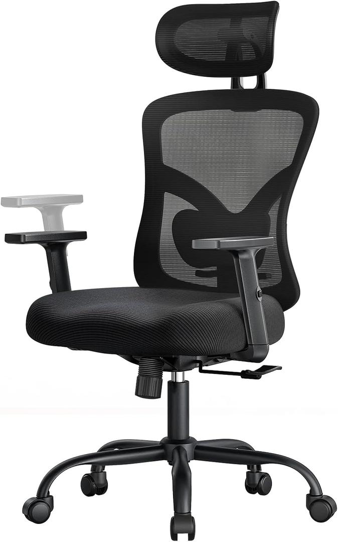 Marsail Ergonomic Office Chair Ergonomic Gaming Chair with Lumbar Support, 2D Headrest, Adjustable Armrests, Contoured Seat Cushion, Computer Desk Chair with Wheels for Home and Office (Dark), With Headreast