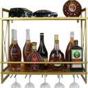 Metal Multipurpose Shelf Hung Bracket 24.2in, Gold Racks Wall Mounted with Glass Holder, 2-Tiers Wall Mount Bottle Holder Glass Rack