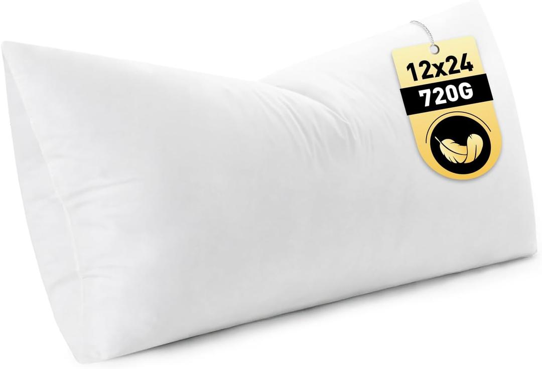 MIULEE 12x24 Inch Down Feather Pillow Insert,Fluffy and Comfy Throw Pillow with Cotton Fabric for Bed Couch and Sofa