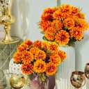 Fall Flowers Artificial Mums 2 Pcs 18 Heads Silk Chrysanthemums Fake Mums Faux Floral Bouquet Arrangements for Home Decor Indoor Outdoors Planter Pots Porch Wedding Autumn Decoration