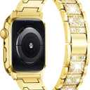 SUPOIX Compatible with Apple Watch Band 38mm + Case, Women Jewelry Bling Diamond Metal Bands & 2 Pack Protective Cover Cases for iWatch Series 3/2/1(Gold)