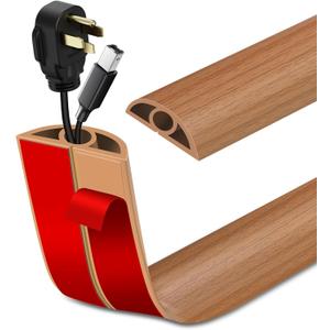 Floor Cord Cover Self Adhesive Cord Hider Floor Extension Cord Covers for Floor Power Cord Protector Cable Management Prevent Cable Trips Cable Cavity 0.32" W x 0.32" H (Light Brown Wood, 20Ft)