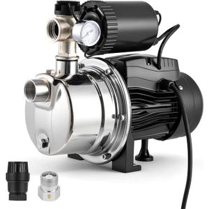 Hanchen 3/4 HP Shallow Well Pump with Pressure Tank, Automatic Booster System, Self-Priming Stainless Steel Jet Pump with Water Flow Switch Water Pressure Switch