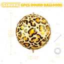 4 x Leopard & Cheetah Print Foil Balloons, 6Pcs Large Metallic Leopard print Round Balloons, 22 Inch Big Round Foil Balloon for Camo Animal Jungle Adventure Birthday Party Baby Shower Wedding Decorations