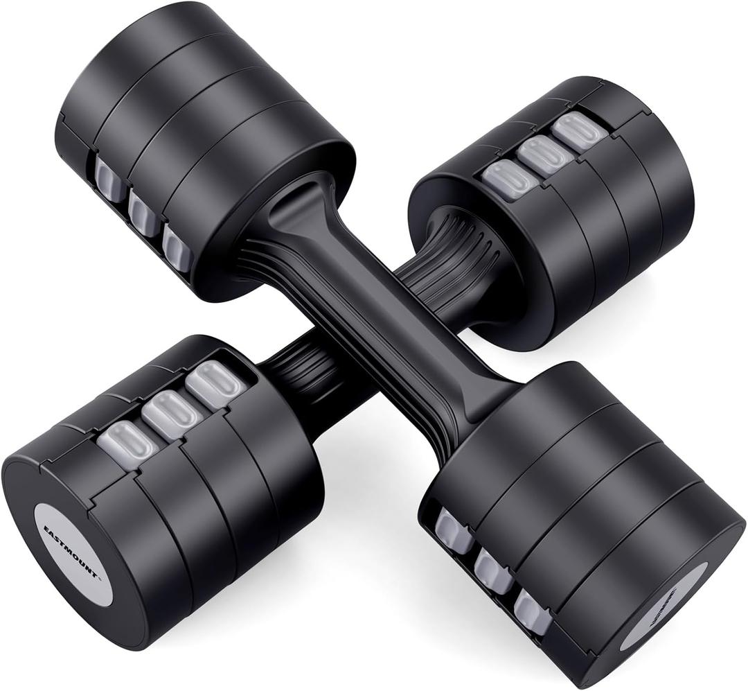 EAST MOUNT Adjustable Dumbbells 5 lb Dumbbells Set of 2 / Pair 10 lb Total Free Weights 6 in 1 Women Hand Weights for Home,Office,Gym Exercise Training 2lb 3lb 4lb 5lb Fast Adjust (Black)