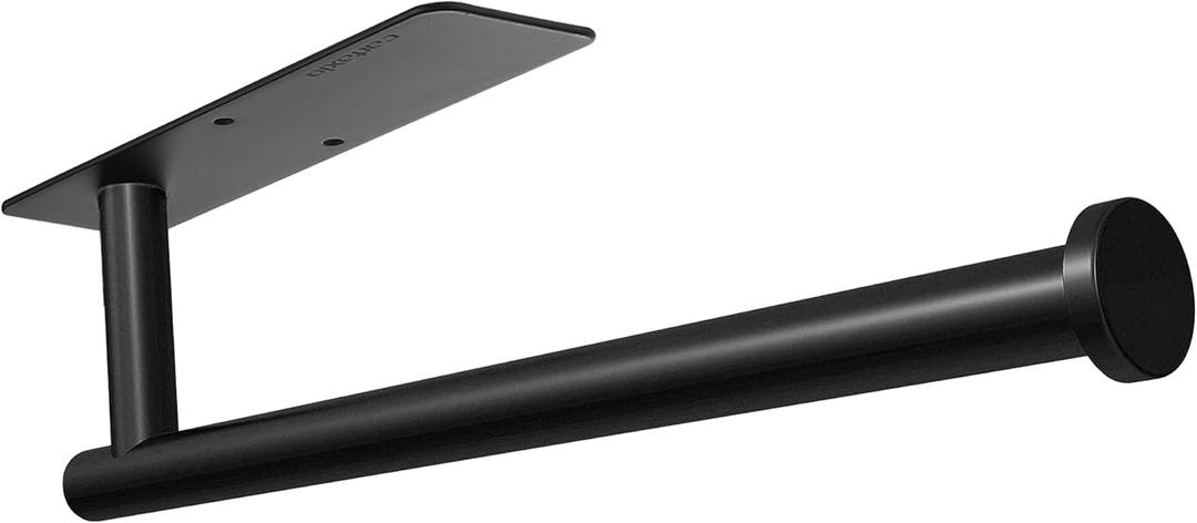 Paper Towel Holder Under Cabinet - Wall Mount & Self-Adhesive, Black Stainless Steel, Hanging Paper Towels Holder for Kitchen & Bathroom, Strong Stick-On or Screw Mount Kitchen Paper Towel Rack