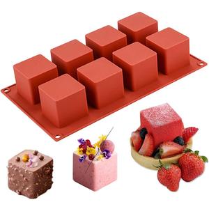 JOERSH Cube Cake Silicone Mold | 2" x 2" x 2" 3D Square Mini Mousse Cake Baking Mold, French Dessert Molds for Chocolate, Jello, Brownie Bites, Ice Cream Cube, 8-Cavity (1 Pc: 8 Cups, 2x2x2 Inch)