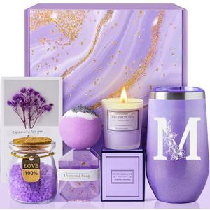 Gifts for Women Best Friend - Relaxing Lavender Spa Gift Basket, Gift for Women Who Have Everything, Birthday, Valentine's Day, Galentines Day, Mothers Day Gifts for Mom Grandma(M)