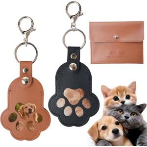 4 x Pet Hair Keepsake Keychain 2PCS, Leather Paw Print Memorial Keychain for Dog & Cat, Pet Memory Keepsake Gift, Fur Storage Bag Charm